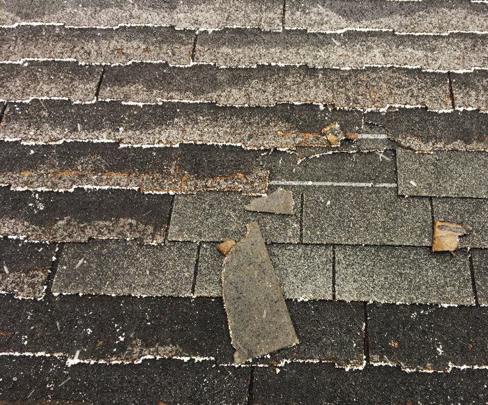 Missing shingles from roof
