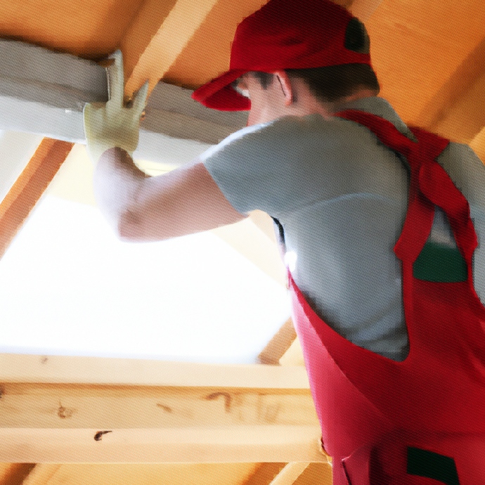 Roofer installing roof insulation